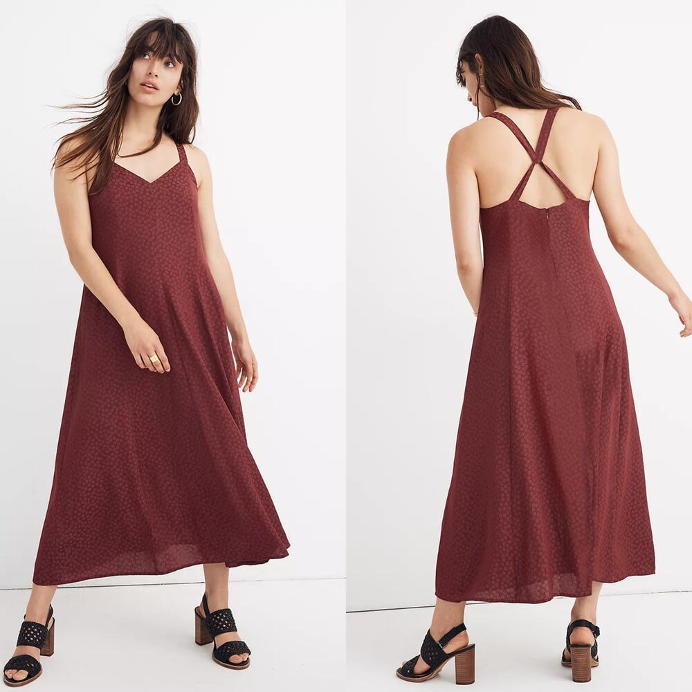 Madewell Cami Maxi Dress NWT Dusty Burgundy 00 Satin Jacquard Twist Back Boho - Picture 1 of 4